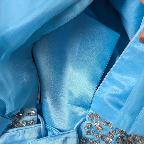 Rhinestone & Sequin Bodice Strapless Party/Prom Dress Sky Blue Size M - Picture 11 of 16
